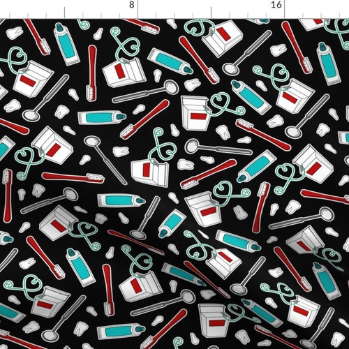 Tooth Fabric Happy Teeth Friends Dark Pink by Clayvision Etsy