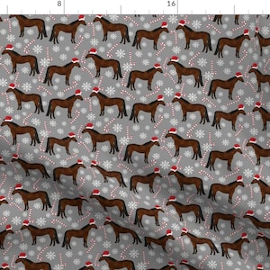 Christmas Horse Fabric - Horse Fabric - Candy Cane, Peppermint, X-Mas Fabric By Petfriendly - Cotton Fabric By The Yard With Spoonflower