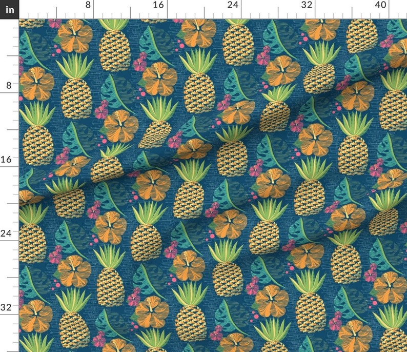 Tropical Pineapple Fabric Tropical Pineapple Tikiteal12 3/4 Etsy