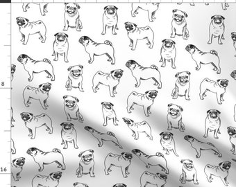 Pug Black And White Fabric - Pug Dog Fabric - Pugs, Pug Fabric, Dog Fabric, Dogs Fabric, Cute Pug Dog - Black And White By Andrea Lauren