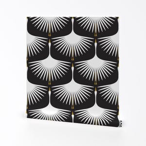 Art Deco Tapete - Art Deco Schwäne By Katerhees - Schwarz Weiß 1920er Jahre Vögel Nautische Entfernbare selbstklebende Tapetenrolle von Spoonflower