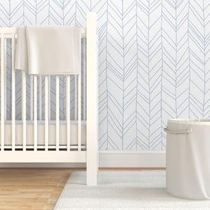 Chevron Wallpaper - Featherland White/Blue (Large) By Leanne - Feather Custom Printed Removable Self Adhesive Wallpaper Roll by Spoonflower image 6