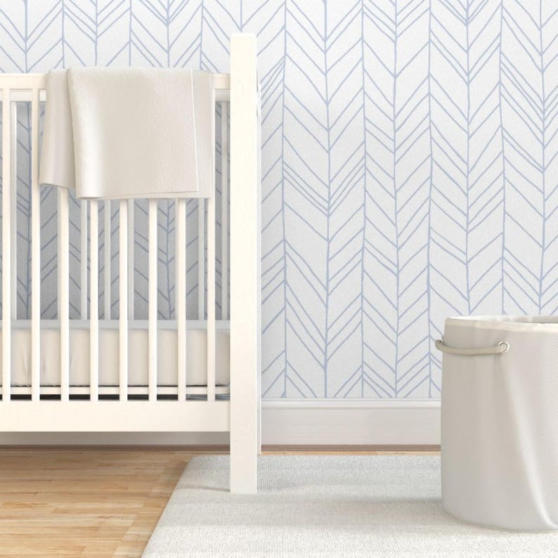 Chevron Wallpaper - Featherland White/Blue (Large) By Leanne - Feather Custom Printed Removable Self Adhesive Wallpaper Roll by Spoonflower image 6