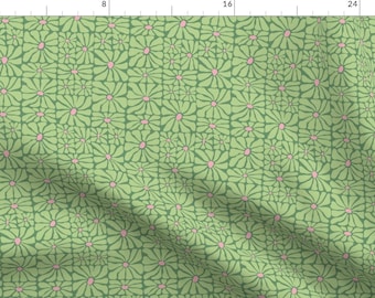 Green Retro Floral Fabric - Preppy Green Floral by creativeinchi - Vintage Botanical Y2k Meadow Wildflower Fabric by the Yard by Spoonflower