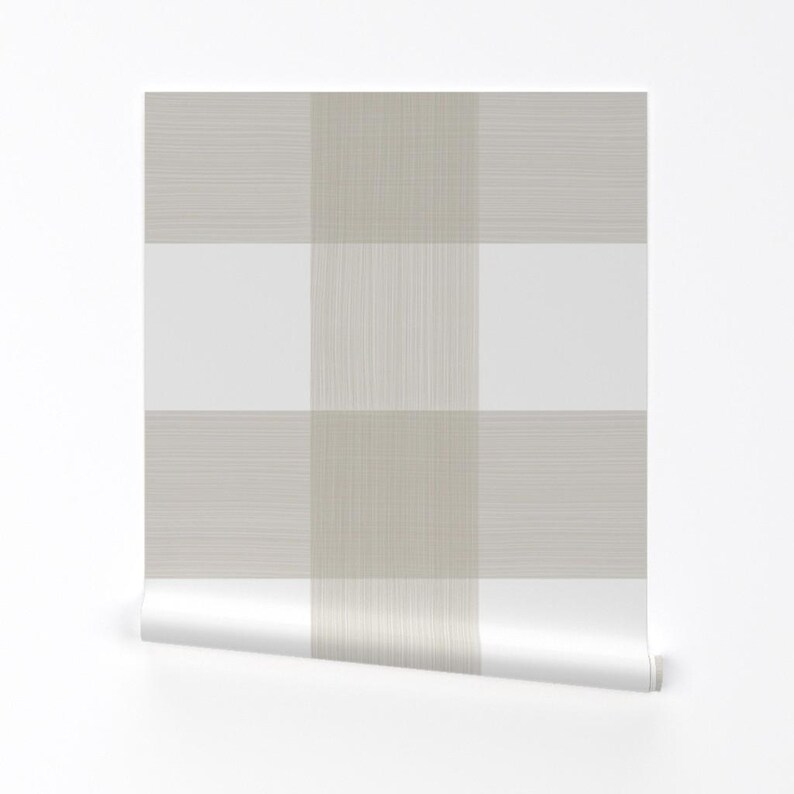 Buffalo Plaid Wallpaper - Putty 8" Buffalo Plaid By Danika Herrick - Custom Printed Removable Self Adhesive Wallpaper Roll by Spoonflower image 2