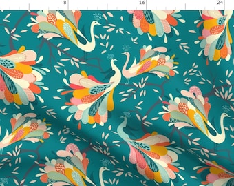 Peacock Fabric - Paisley Peacocks By Miraparadies - Teal Blue Birds Trendy Home Decor Paisley Cotton Fabric By The Yard With Spoonflower