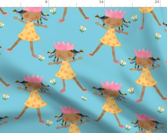 African American Fabric - African American Girl On Blue Background By Lillyskite - Girl's Cute Cotton Fabric By The Yard With Spoonflower