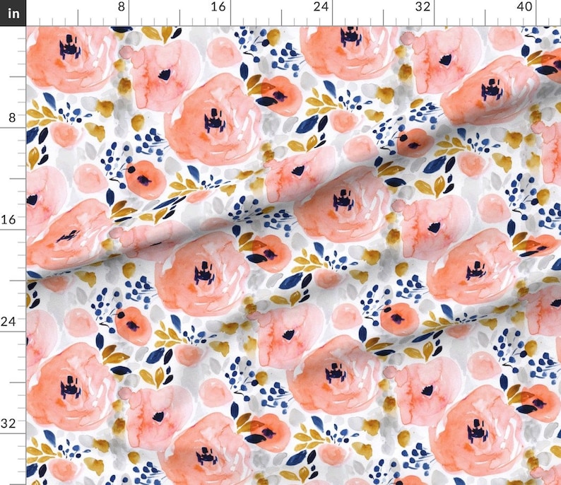 Watercolor Floral Fabric Genevieve Floral By Crystal Walen Floral Flowers Watercolor Pink Blue Cotton Fabric By The Yard With Spoonflower image 3