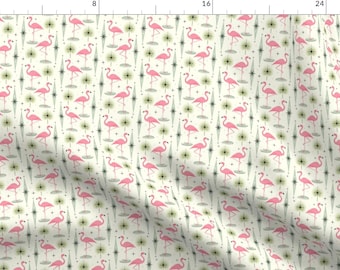Mod Flamingos Fabric - Atomic Flamingo Oasis - Sm Scale by studioxtine - Palm Leaves Starburst Mid Century Fabric by the Yard by Spoonflower