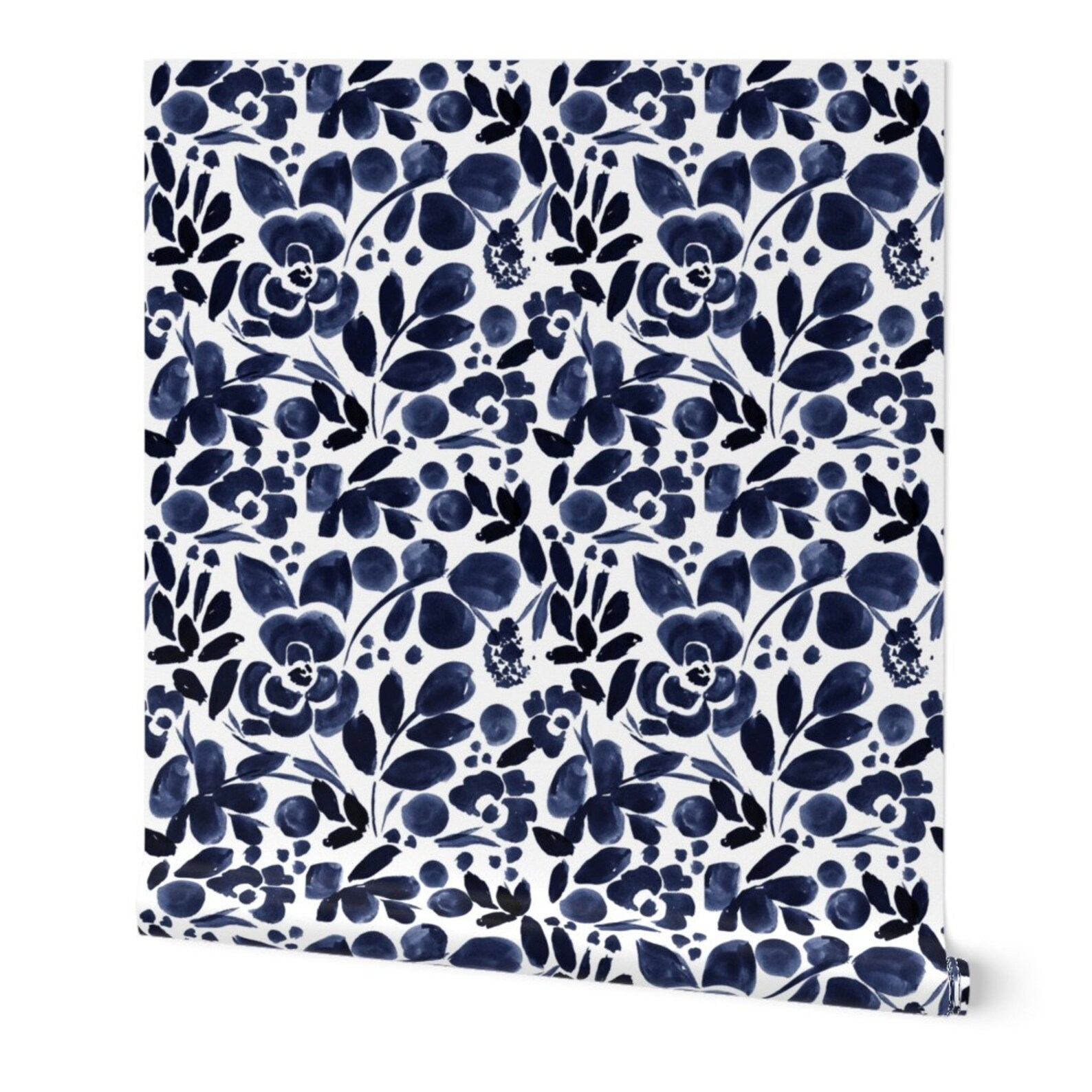 Floral Wallpaper Navy Floral Medium by Crystal Walen Etsy