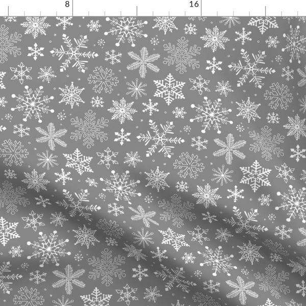 Flakes Fabric - Snowflakes Winter Christmas On Gray By Caja Design - Snowflakes Gray White Winter Cotton Fabric By The Yard With Spoonflower