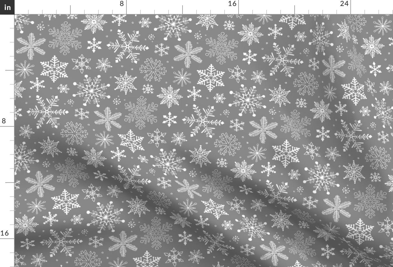 Flakes Fabric - Snowflakes Winter Christmas On Gray By Caja Design - Snowflakes Gray White Winter Cotton Fabric By The Yard With Spoonflower