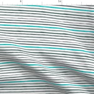 Grey Teal Stripes Fabric - Watercolor Stripes By Dinaramay - Stripes Cotton Fabric By The Yard With Spoonflower