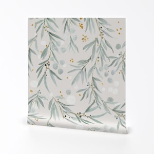 Papier peint autocollant Feuilles - Feuilles vaporeuses - Gris par Crystal Walen - Gris vert Nature calme arbres - Rouleau de papier peint auto-adhésif amovible par Spoonflower