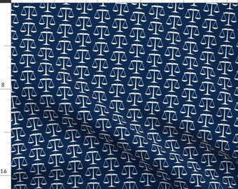 Scales Fabric - White Scales Of Justice On Navy Blue By Mtothefifthpower - Scales Justice Law Cotton Fabric By The Yard With Spoonflower