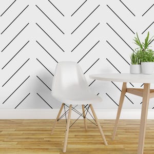 Herringbone Wallpaper - Simple Diagonal Lines - Black And White By Taraput - Jumbo Removable Self Adhesive Wallpaper Roll by Spoonflower