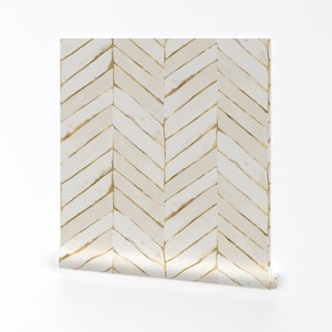 Chevron Wallpaper - Chevron Cream Gold By Crystal Walen - Chevron Custom Printed Removable Self Adhesive Wallpaper Roll by Spoonflower