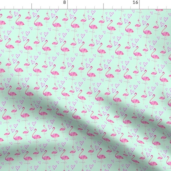 Pink Flamingo Fabric - Flamingos In Mint Green By Erinanne - Bright Cotton Fabric By The Yard With Spoonflower
