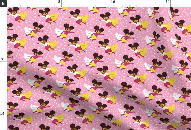 African American Girl Fabric - Little African American Superhero By Whimsical Brush - Pink Kids Cotton Fabric By the Yard With Spoonflower afbeelding 1