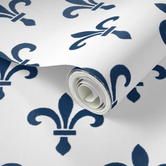 Gothic Wallpaper Fleur De Lys Blue and White by Peacoquettedesigns