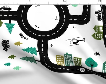Road Map Playroom Fabric - Road Map Horizontal (Yard Size) By Heleen Vd Thillart - Road Map Cotton Fabric By The Yard With Spoonflower