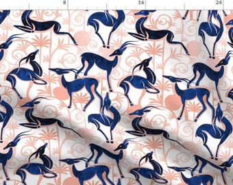 Gazelles Fabric - Deco Gazelles Garden White Background Navy Animals And Rose  By Selmacardoso - Cotton Fabric By The Yard With Spoonflower