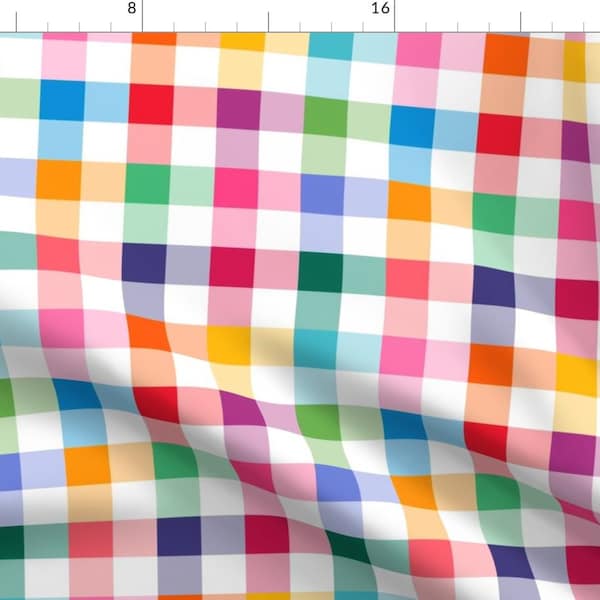 Rainbow Fabric - Gingham Check Rainbow Medium by lisawornhamdesigns - Plaid Gingham Colorful Summer Spring Fabric by the Yard by Spoonflower