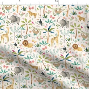 Jungle Safari Fabric - Safari Party  by sarah_knight - Animals Nursery Kids Baby Cute Gender Neutral Beige Fabric by the Yard by Spoonflower