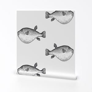 Buffer Fish Peel and Stick Wallpaper - Blowfish Puffer Fish Blowfish Coastal Chic - Removable Wall Decor Art - Pufferfish by eti_enne image 2