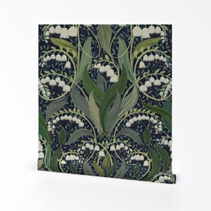Art Nouveau Removable Peel and Stick Wallpaper -  Botanical Floral Boho Blue - Wall Art Wall Decor - Lily Of The Valley  by design_dannick