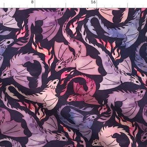 Whimsical Fabric - Dragon Fire Purple by adenaj - Dragons Watercolor Fantasy Fairytale Mythical Creature Fabric by the Yard by Spoonflower