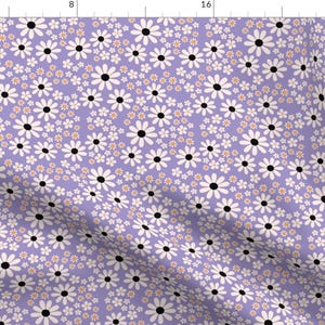 Groovy 70s Daisy Fabric - White Retro Flowers by littlesmilemakers - Halloween Garden Ivory Orange Black Fabric by the Yard by Spoonflower