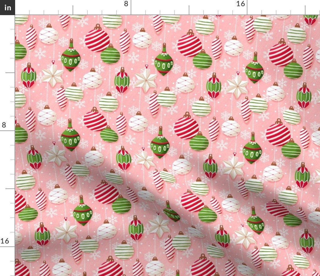 Pink Baubles Fabric Vintage Ornaments by Whimsical_brush Holiday