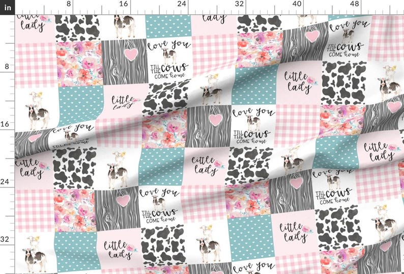 Farm Life Fabric - Farm Little Lady Pink teal Whole cloth Cheater Quilt By Longdogcustomdesigns - Cotton Fabric by the Yard with Spoonflower image 2