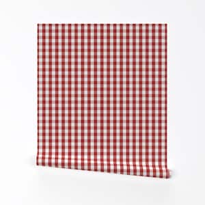 Gingham Tapete - Aurora Red Gingham Karo von Papier und Frill - Rot Individuell bedruckte, entfernbare, selbstklebende Tapetenrolle von Spoonflower