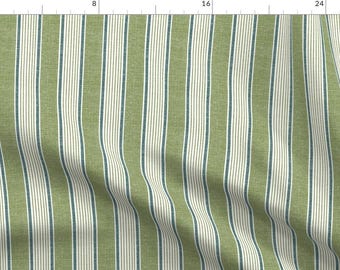 Ticking Fabric - Greenery Stripe by melissahyattfabrics - Striped Vertical Green Beige Farmhouse Country Fabric by the Yard by Spoonflower