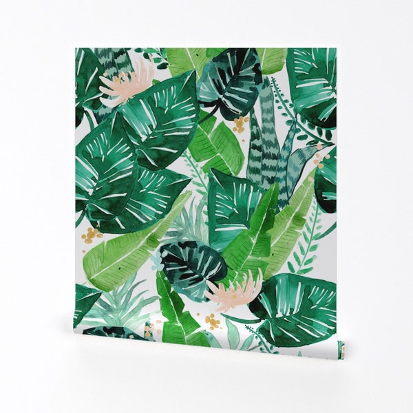Tropical Wallpaper - Jungle Tropical White By Crystal Walen - Green Banana Leaf Plant Removable Self Adhesive Wallpaper Roll by Spoonflower