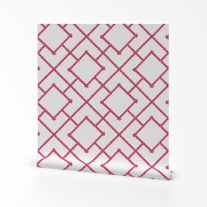 Chinoiserie Removable Peel and Stick Wallpaper - Lattice Geometric Bamboo - Wall Art Wall Decor - Osaka Trellis by willowlanetextiles