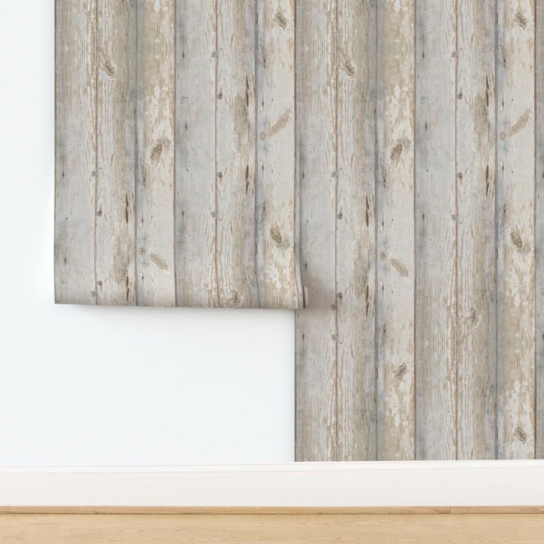 Papel pintado autoadhesivo con diseño de tablones de madera - Estilo costero neutro - Decoración de pared removible - Tablones de madera blanqueada de willowlanetextiles imagen 4
