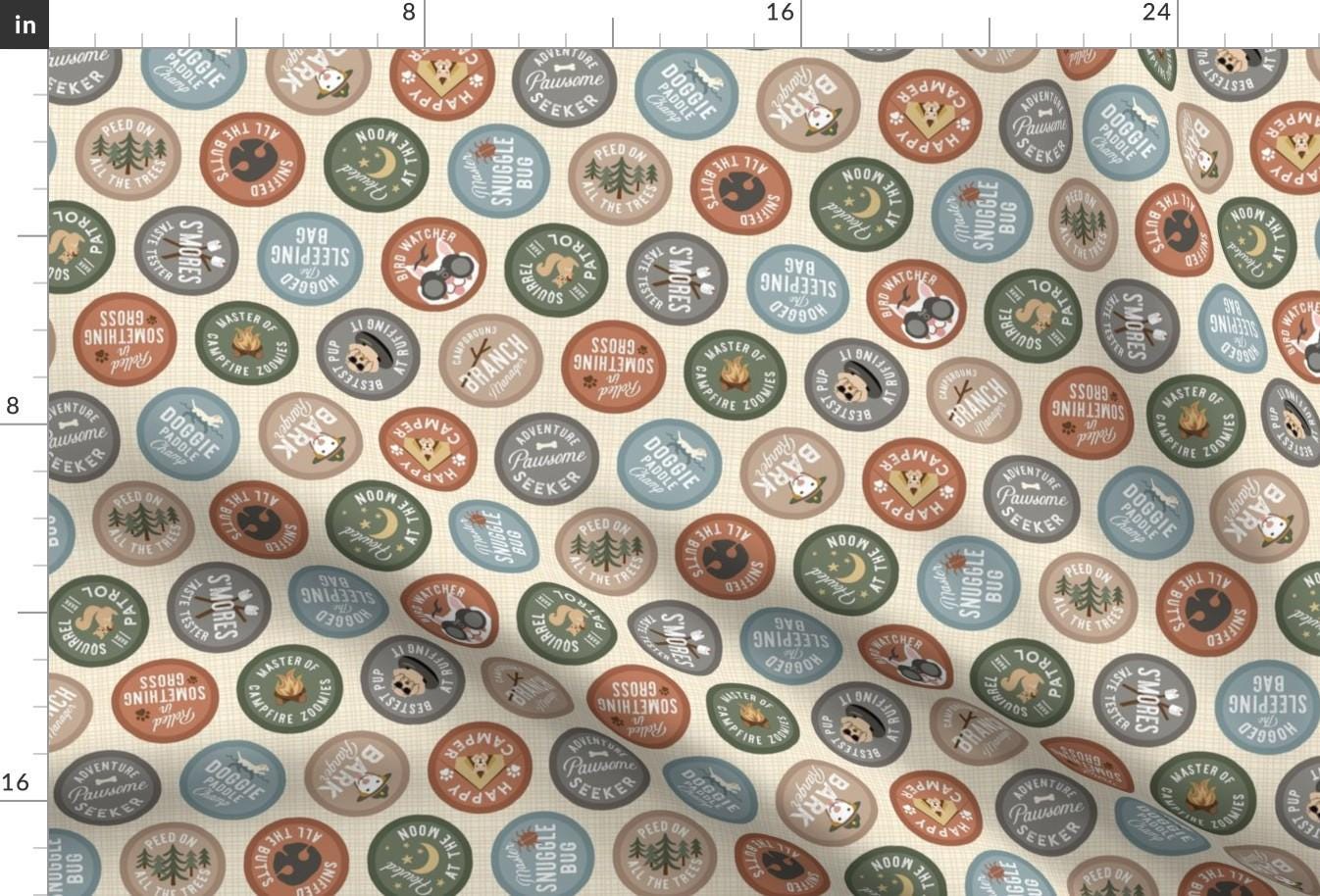 Novelty Patch Fabric - Dog Scout Badge by devondesignco - Camping Rustic Adventure Funny Outdoor Fabric by the Yard by Spoonflower