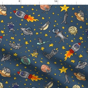 Space Cat Fabric - Astro Cats by amber_morgan - Galaxy Space Cats Cotton Fabric By The Yard With Spoonflower