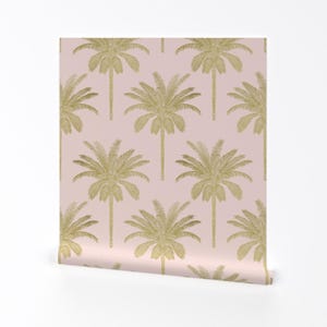 Tropical Removable Peel and Stick Wallpaper -  Whimsical Glamour Maximalist Palm Tree - Wall Art Wall Decor - Palm On Pink by mariarein
