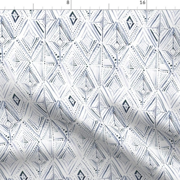 Art Deco Fabric - Boho Diamond Navy White By Crystal Walen - Art Deco Diamonds Blue White Dots Cotton Fabric By The Yard With Spoonflower