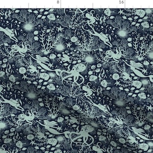 Diver Mermaid Fabric - No Ordinary Love By Iaclinda - Blue Underwater Nautical Fairytale Sea Cotton Fabric By The Yard With Spoonflower