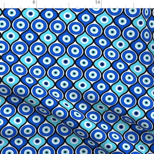 Evil Eye Fabric - Evil Eye By Thirdhalfstudios - Mystical Magical Blue Retro Geometric Cotton Fabric By The Yard With Spoonflower