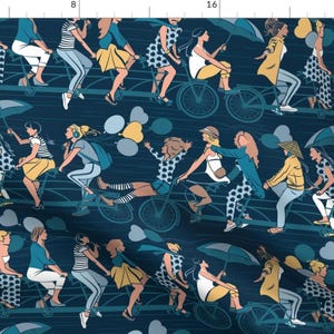 Sisters Fabric - Sisterly Riding The World Together By Selmacardoso - Sisterhood Bicycle Women Cotton Fabric By The Yard With Spoonflower