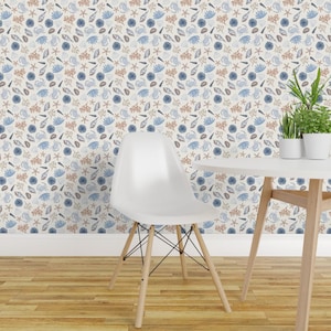 Coastal Seashell Peel and Stick Wallpaper - Soft Blue Cream Sea Life Nautical Coral - Removable Wall Decor Art - Rock Pool by hufton_studio