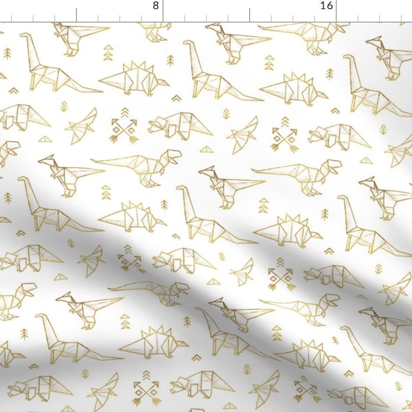 Dinosaurs Fabric - Gold Origami Dinosaurs By Penguinhouse - Origami Dinos Arrows Tribal Decor Cotton Fabric By The Yard With Spoonflower