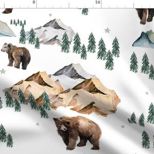 Nursery Fabric - 18&quot; Mama Bear Cub In The Woods By Shopcabin - Woodland Nursery Bear Mountains Cotton Fabric By The Yard With Spoonflower