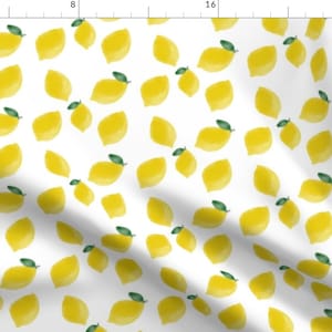 Sunny Lemon Fabric - Watercolor Lemons, Fruit, Citrus, Summer By Sunny Afternoon - Summer Fruit Cotton Fabric by the Yard with Spoonflower